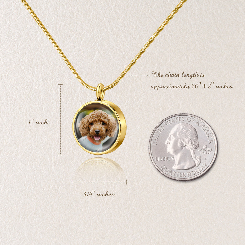 Round Pet Memorial Ashes Holder Necklace with Photo