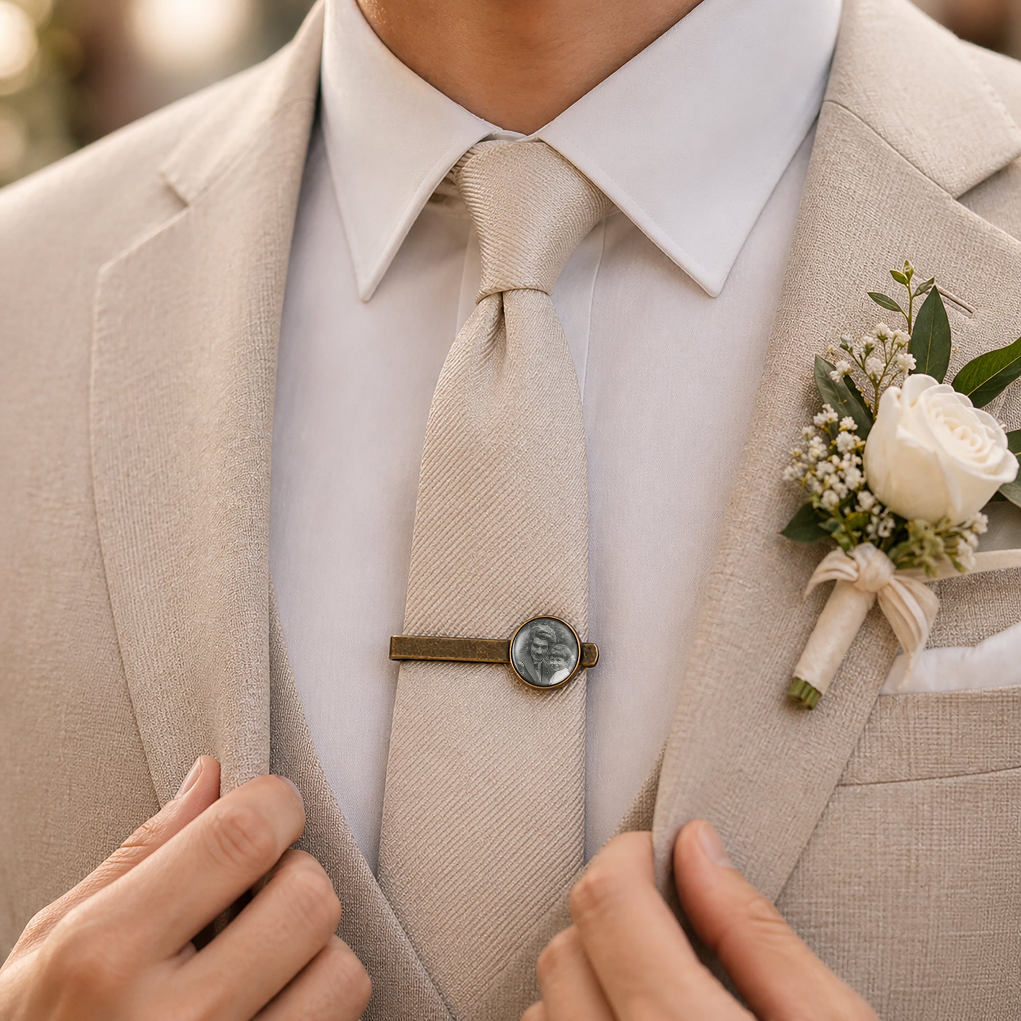 Round Wedding Tie Clip with Glass Dome Cab