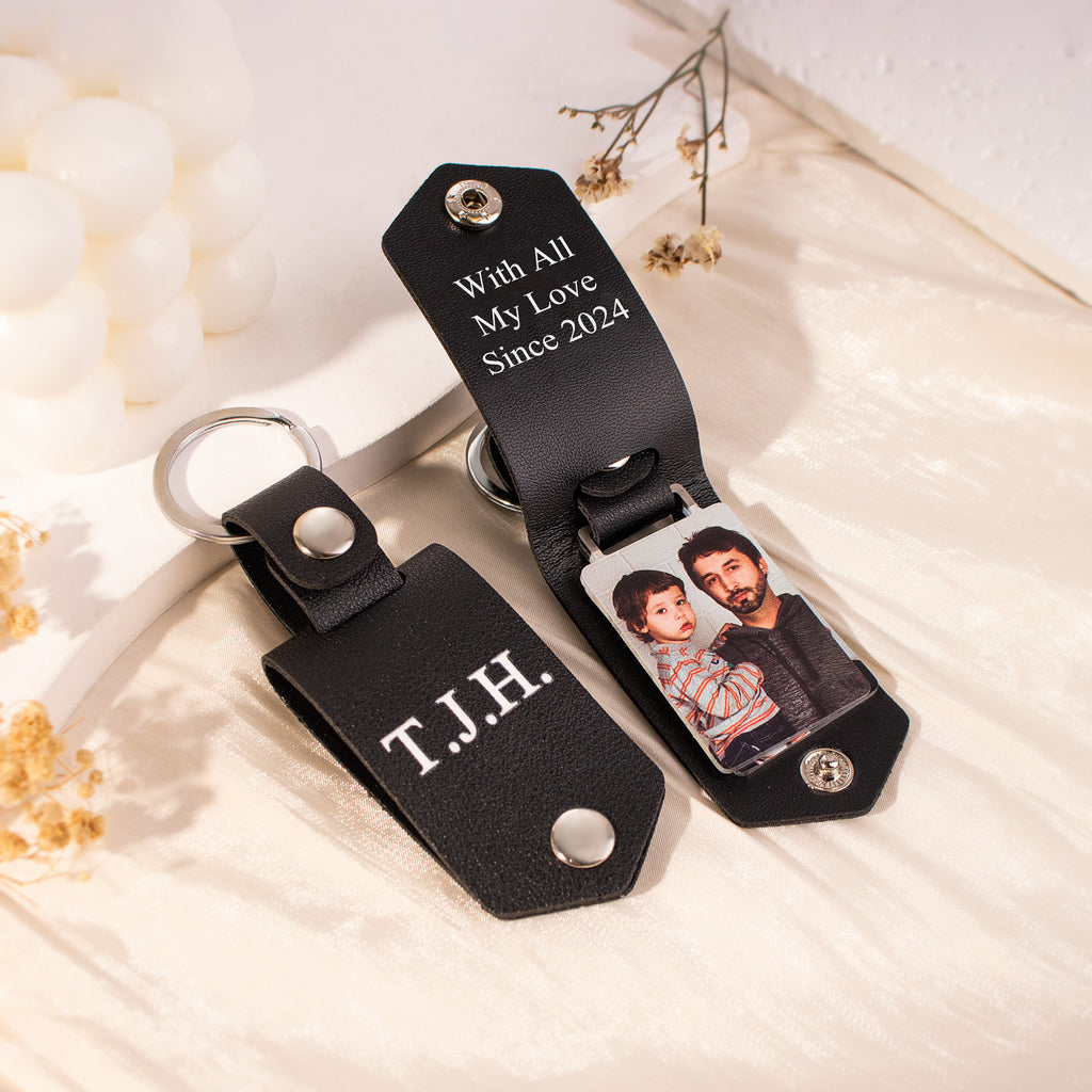 Personalized Men's Leather Photo Keychain