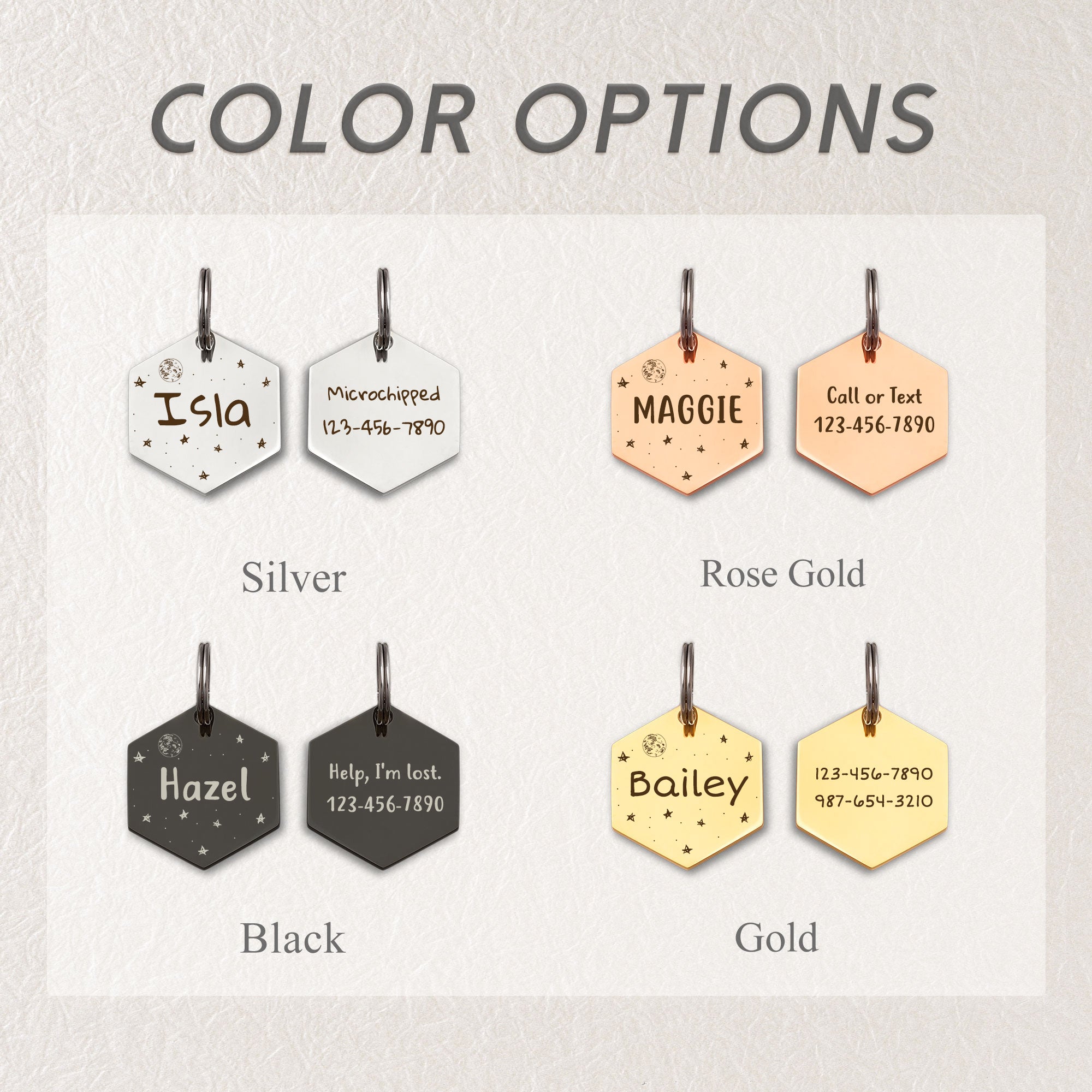 Moon Phases Hexagon Pet Tag