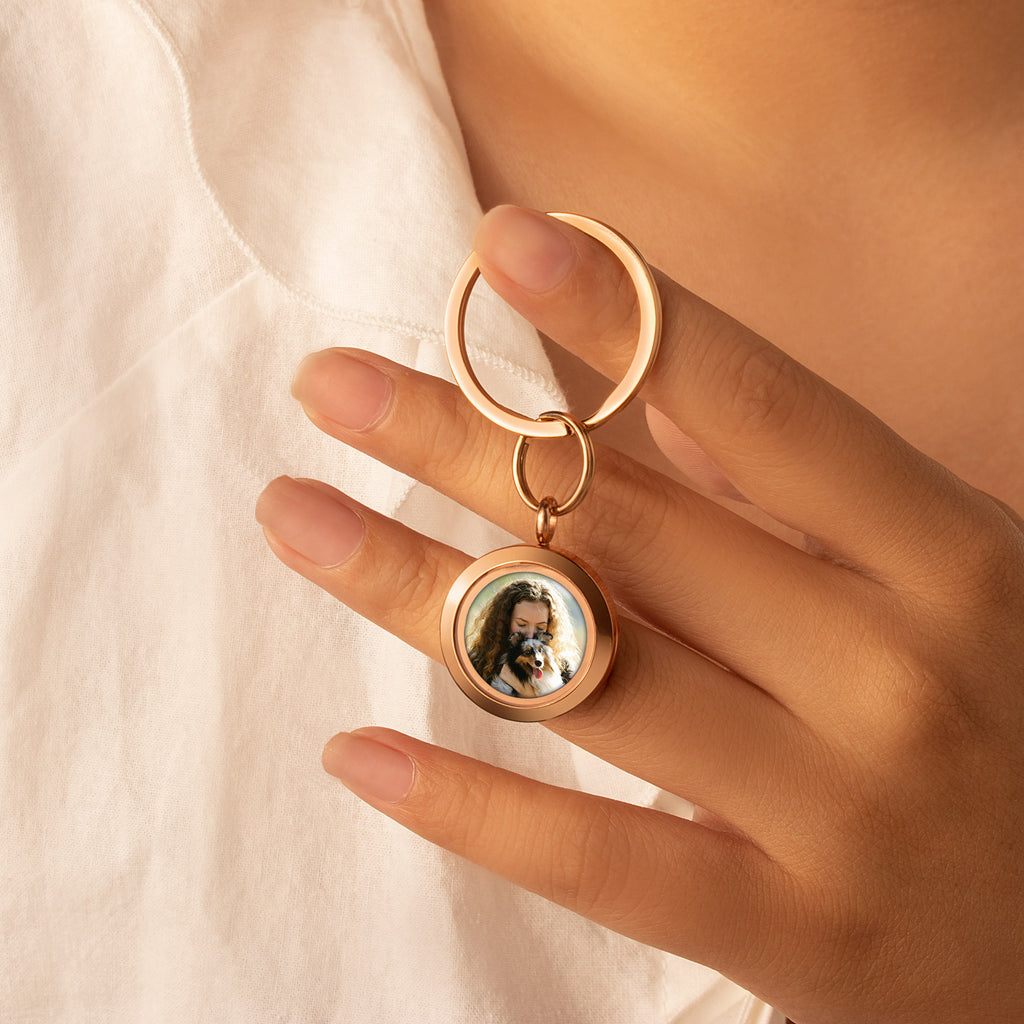 Round Photo Locket Pet Memorial Keychain
