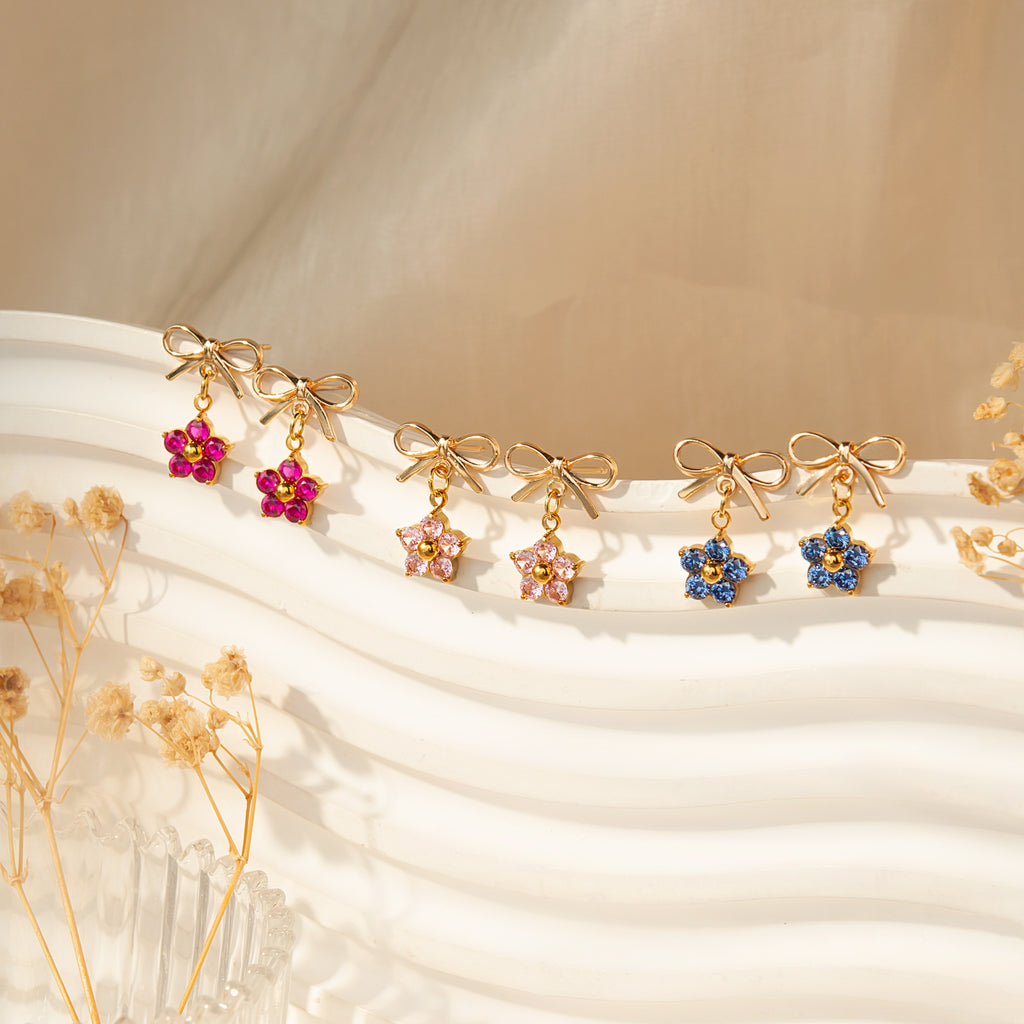 Plum Blossom Birthstone Bow Earrings