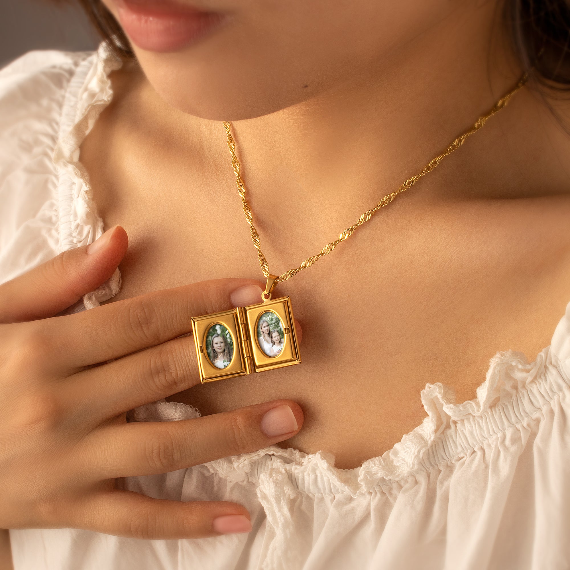 Square Name Photo Locket Necklace