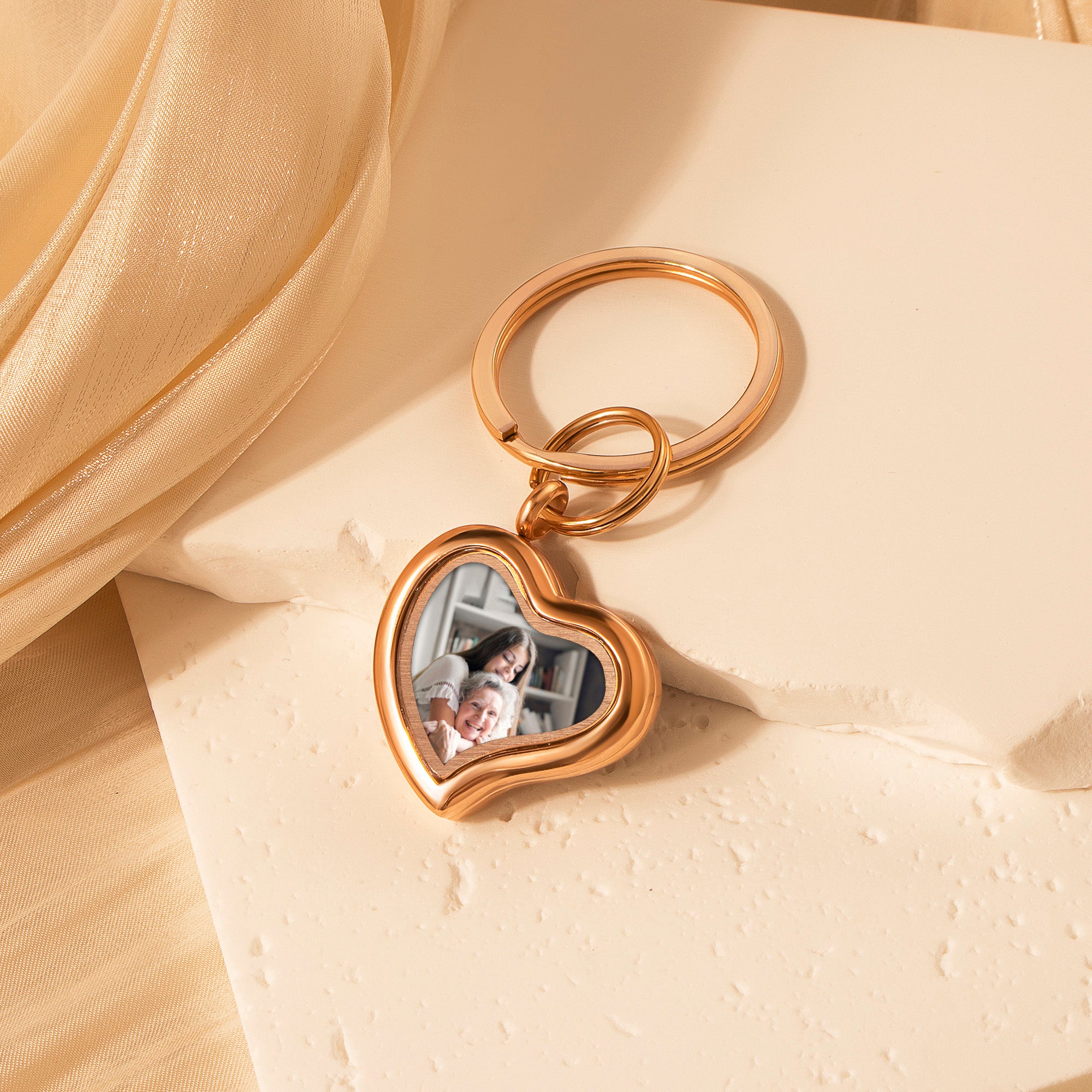 Sideways Heart Photo Locket Keychain