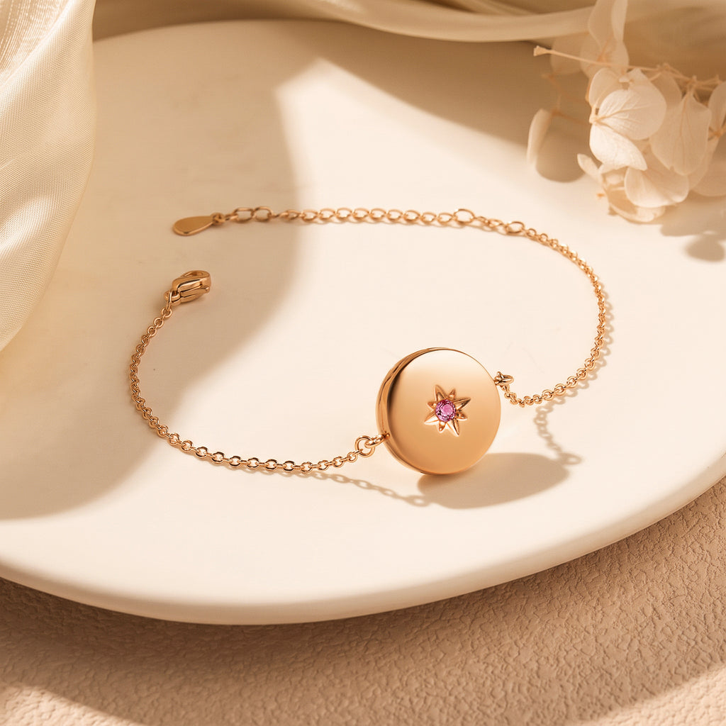 Birthstone Heart Locket Pet Memorial Bracelet