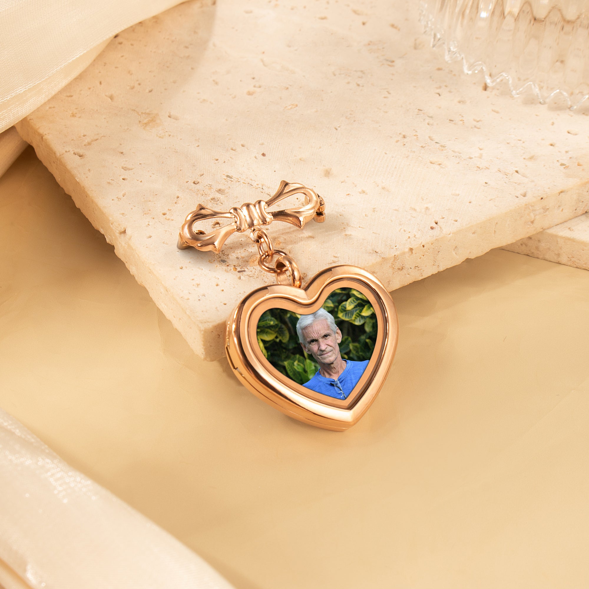 Glass Heart Photo Locket Brooch Pin