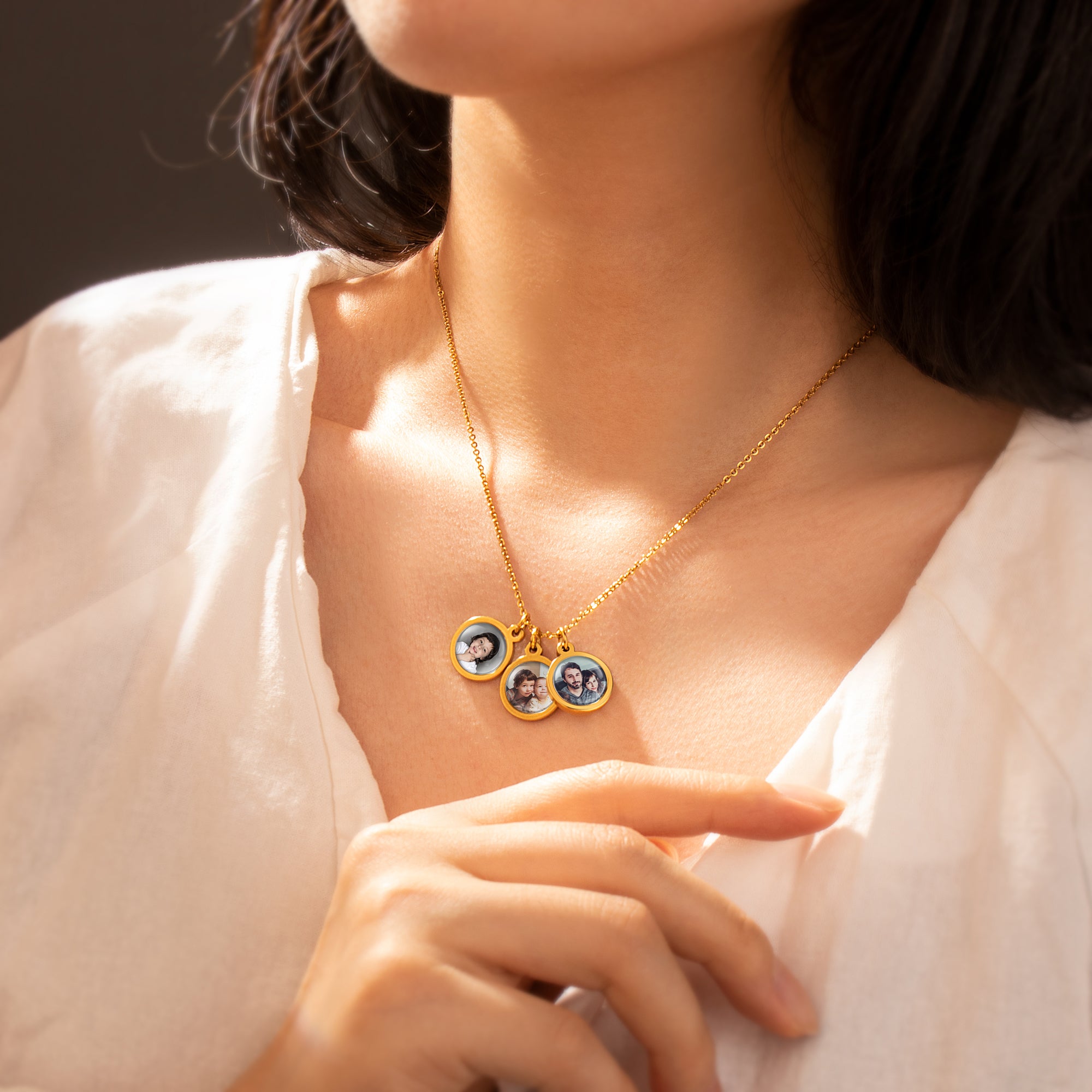 Round Photo Necklace with Glass Dome Cab
