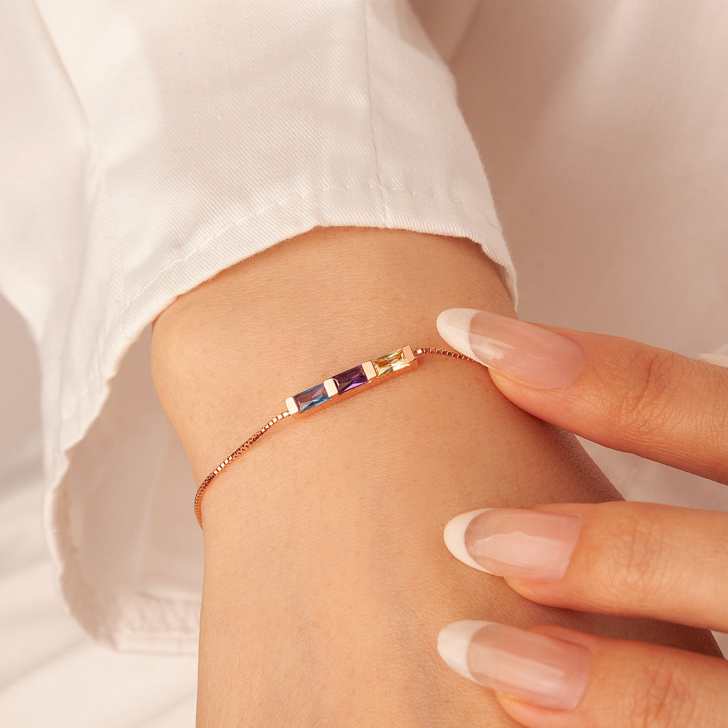 Sterling Silver Birthstone Baguette Bracelet