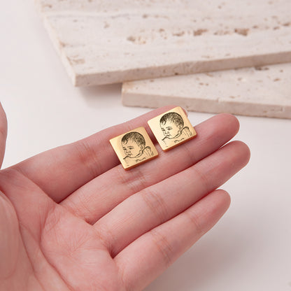 Custom People Portrait Wedding Square Cuff Links