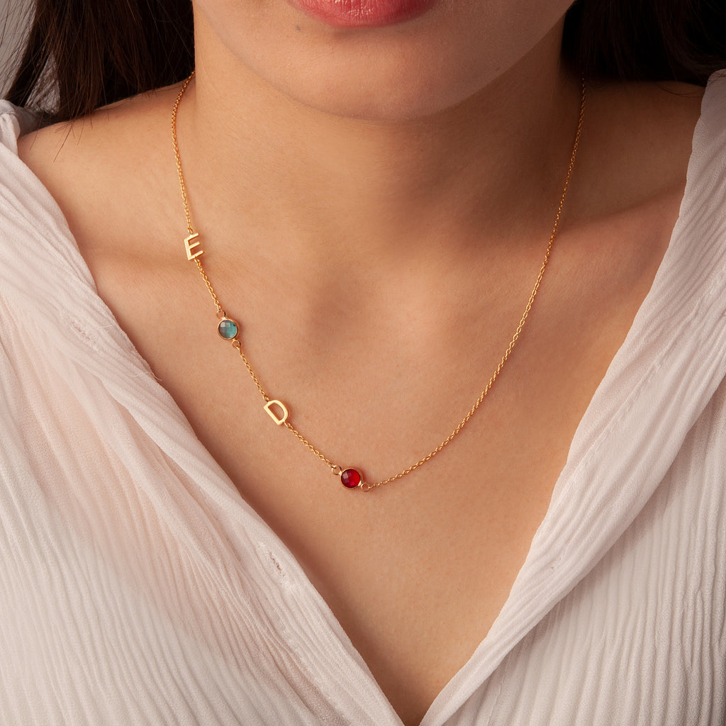 Personalized Charms and Birthstone Necklace