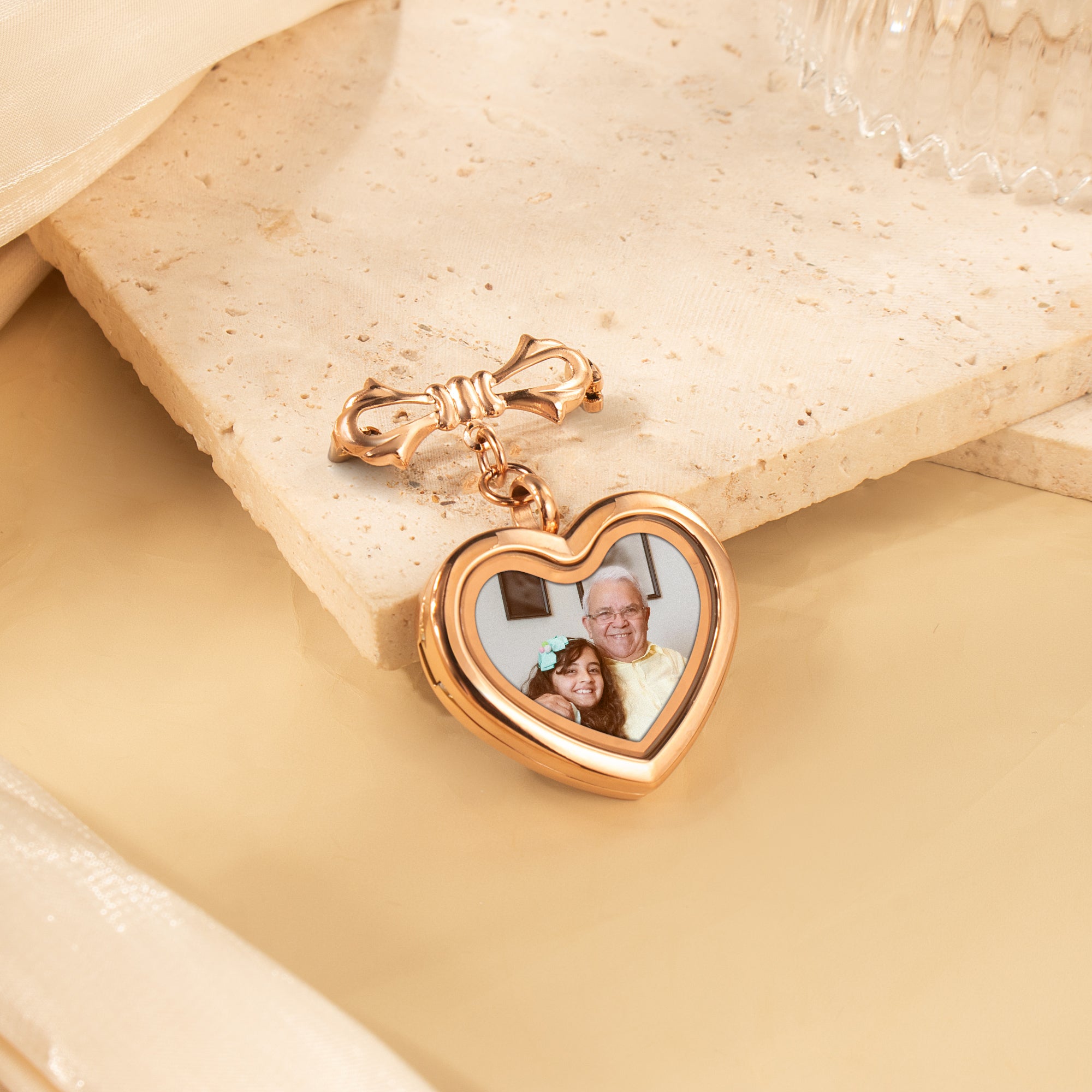 Glass Heart Graduation Photo Locket Brooch Pin