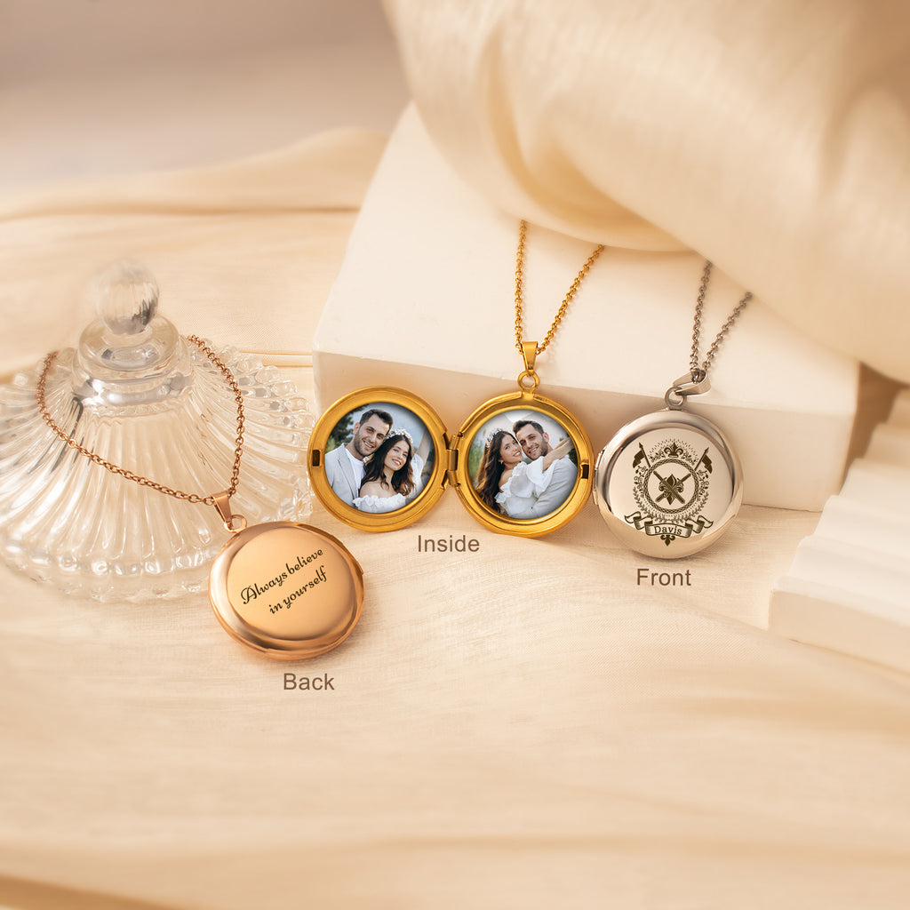 Round Logo Emblem Photo Locket Necklace