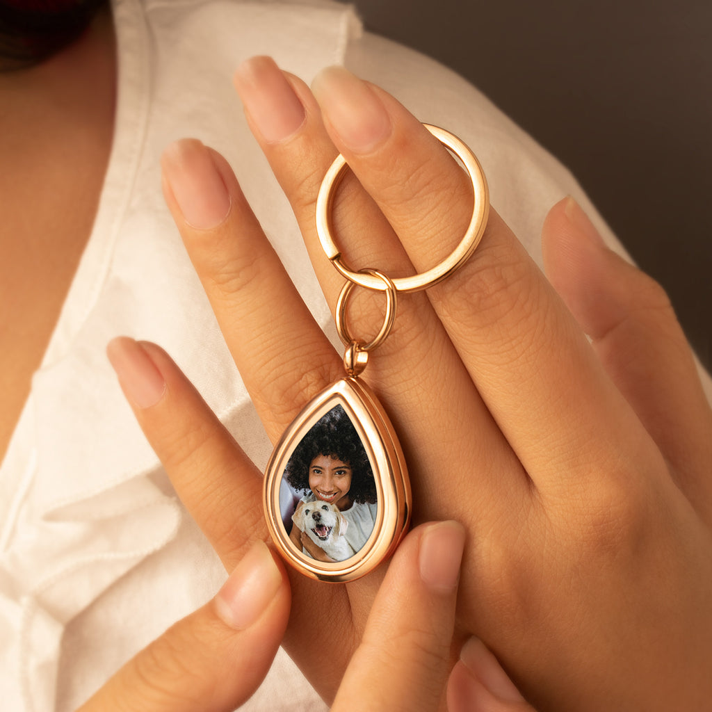 Glass Teardrop Pet Memorial Photo Locket Keychain