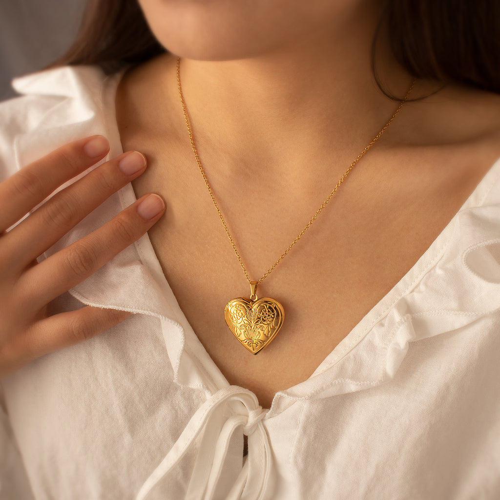 Symmetrical Floral Pet Photo Heart Locket