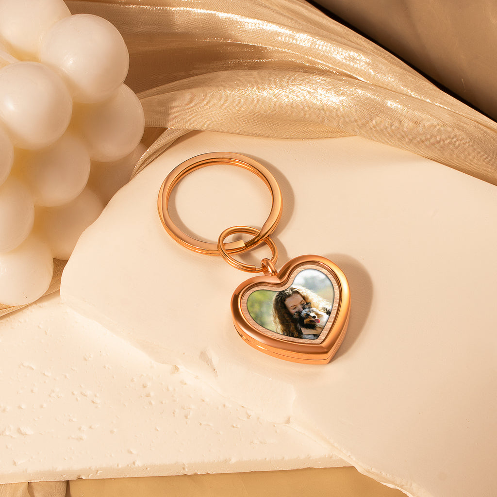 Glass Heart Photo Locket Pet Memorial Keychain