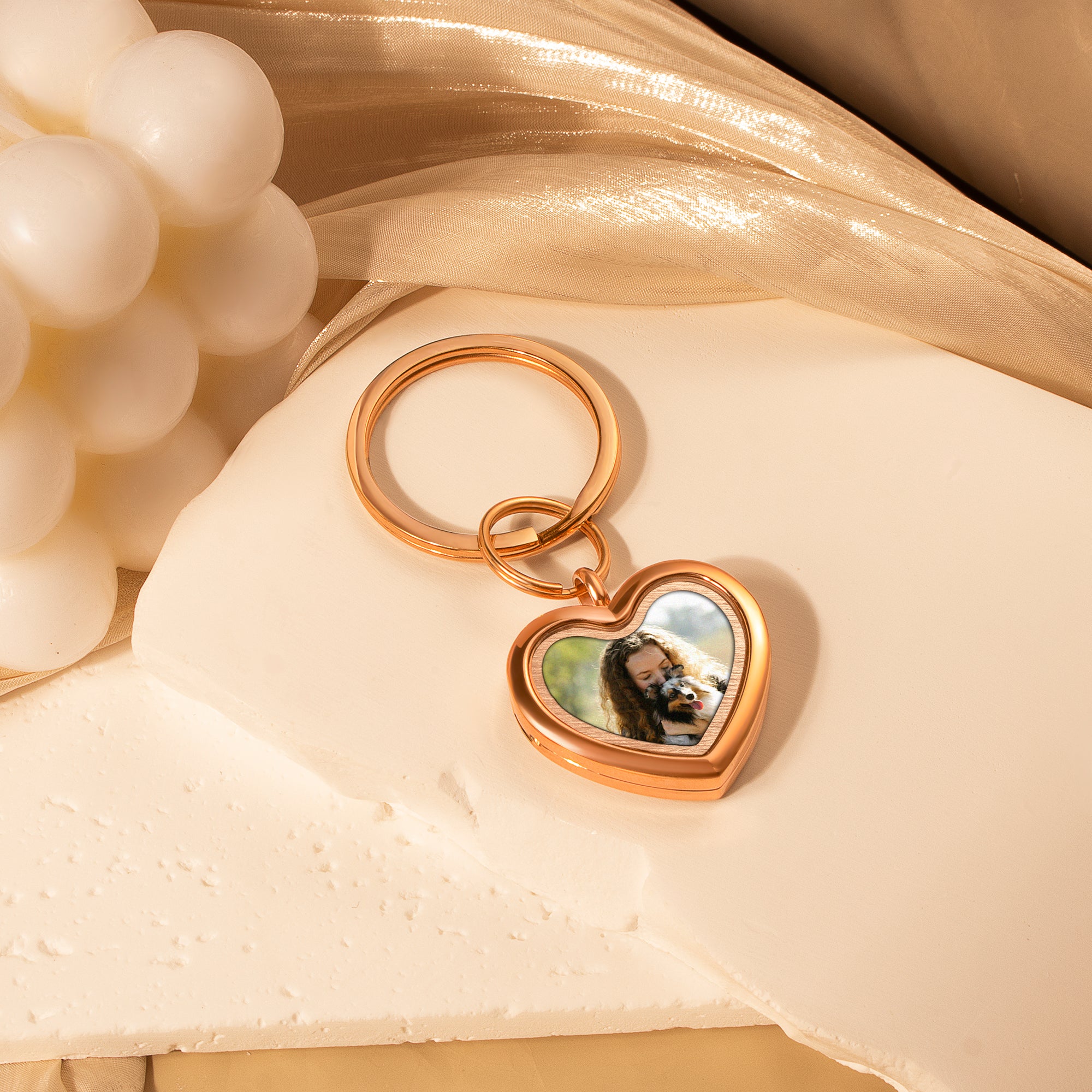 Glass Heart Photo Locket Pet Memorial Keychain