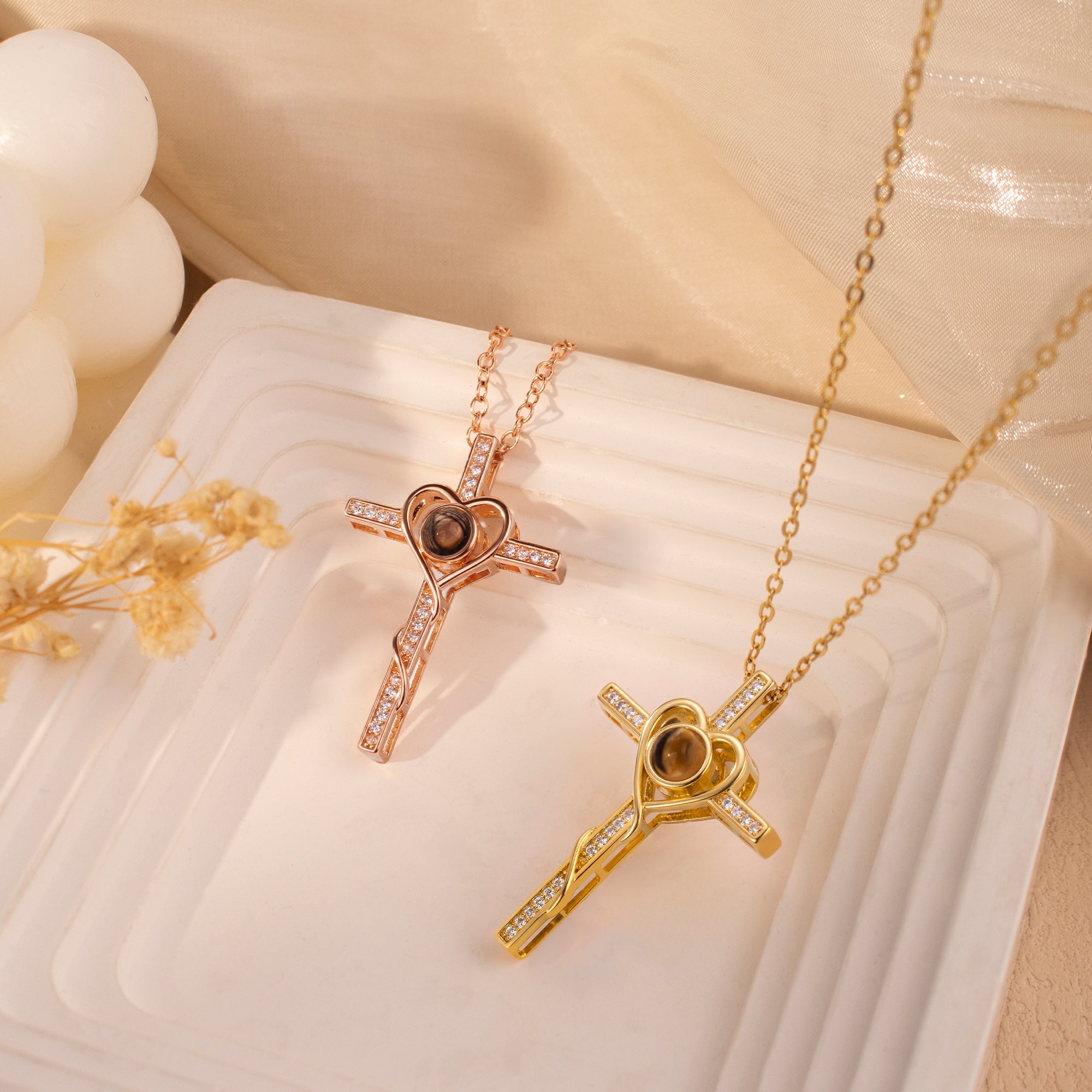 Personalized Cross Photo Projection Necklace