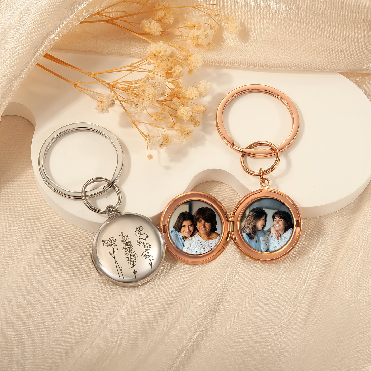 Custom Flower Garden Photo Locket Key Chain