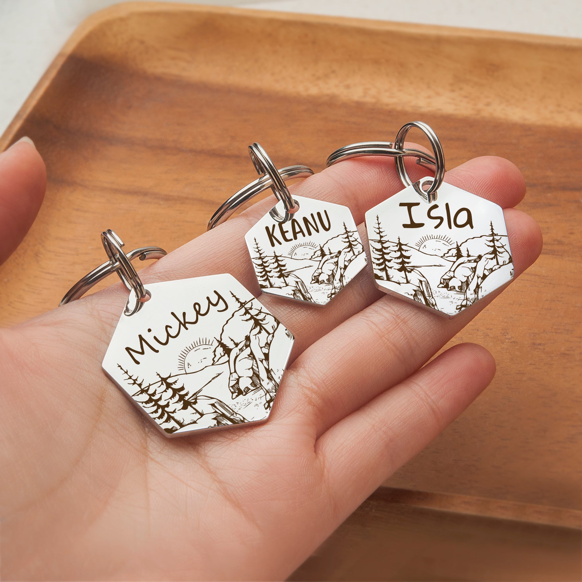 Hexagon Mountain Sunrise Pet ID Dog Tag