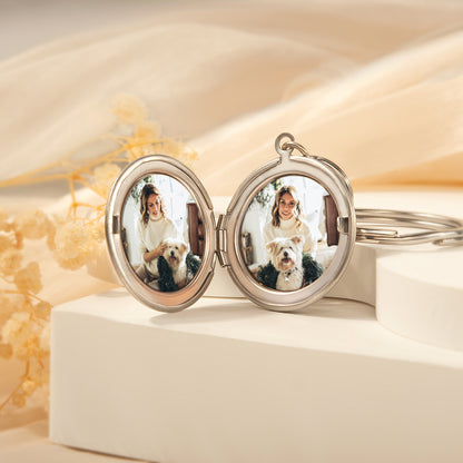 Custom Flower and Name Photo Locket Key Chain