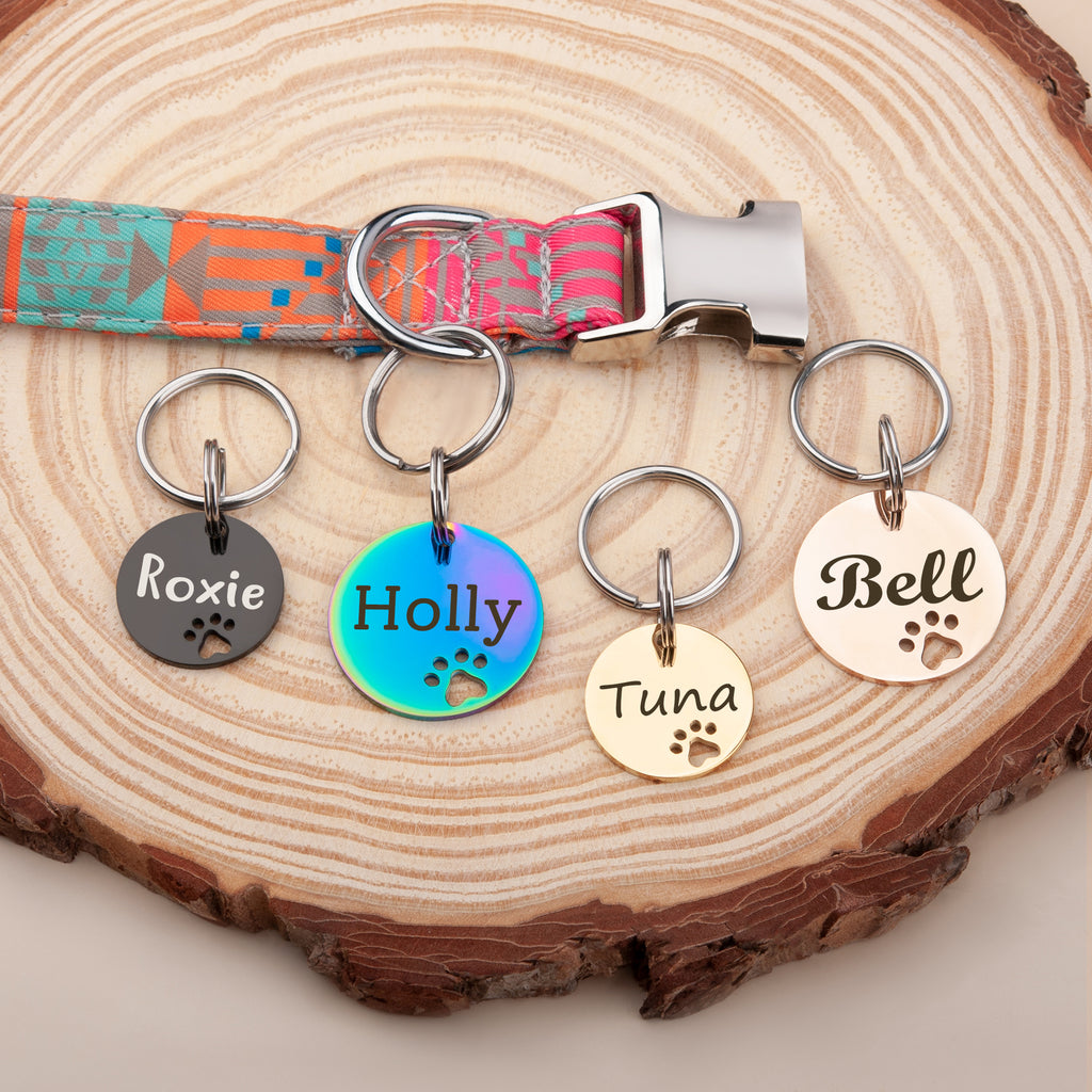 Round Paw Print Cut-Out Pet ID Dog Tag