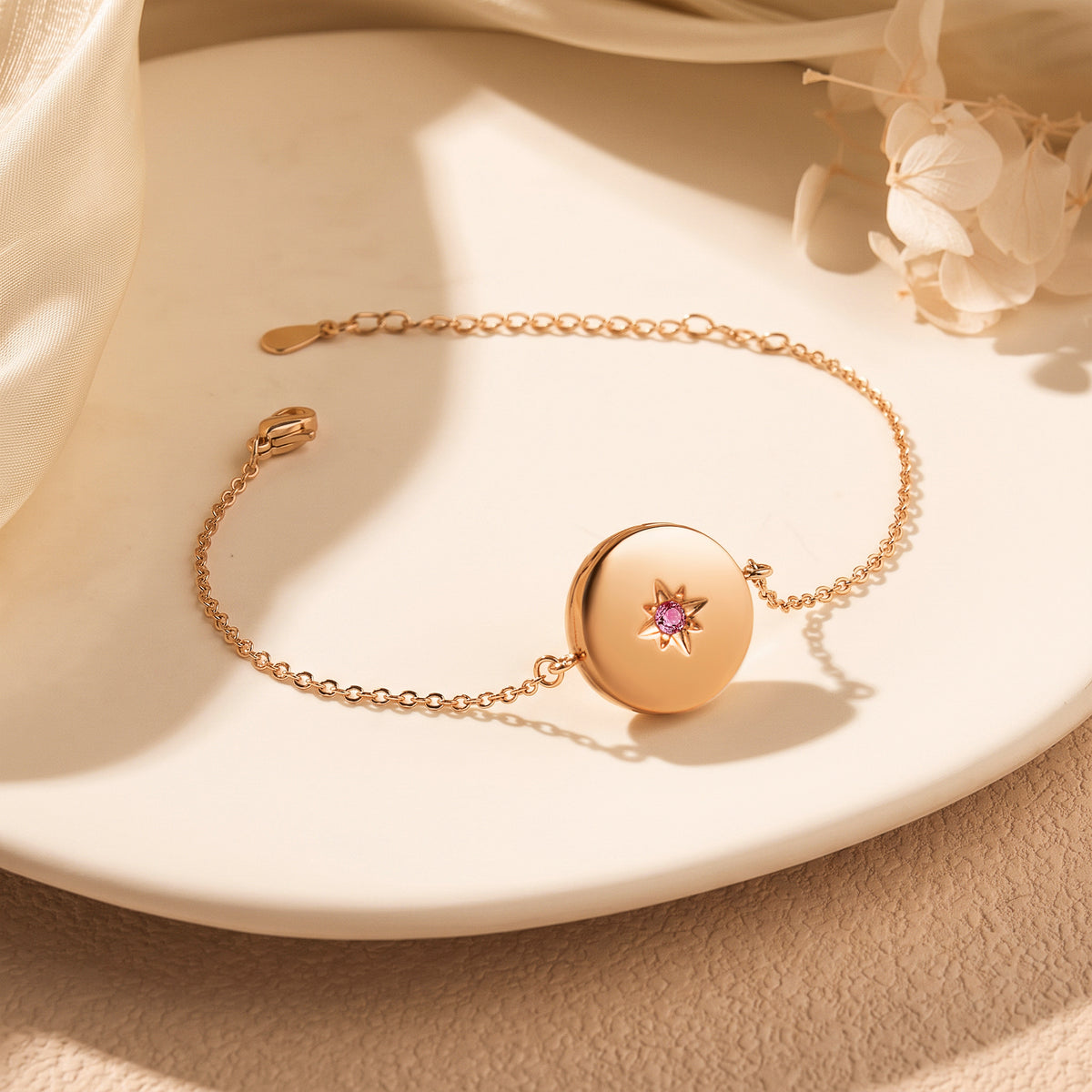 Birthstone Round Locket Pet Memorial Bracelet