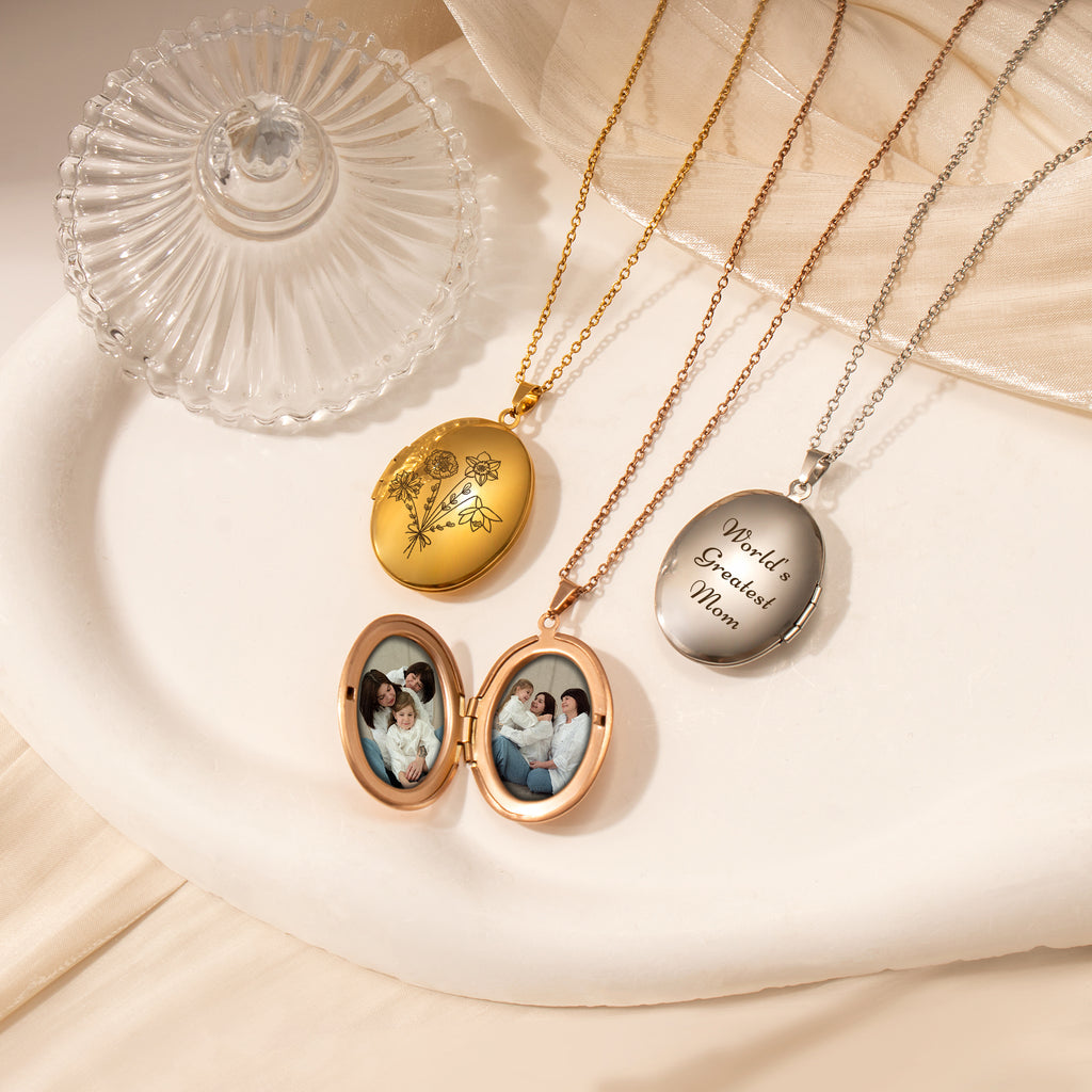 Oval Build Your Own Bouquet Photo Locket Necklace