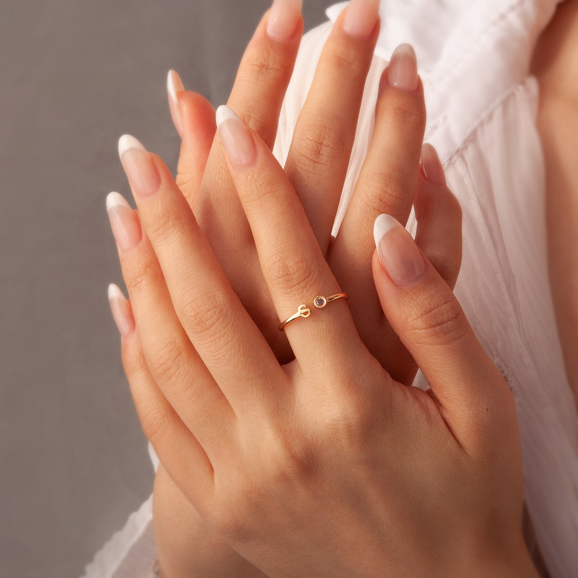 Parallel Initial Birthstone Ring