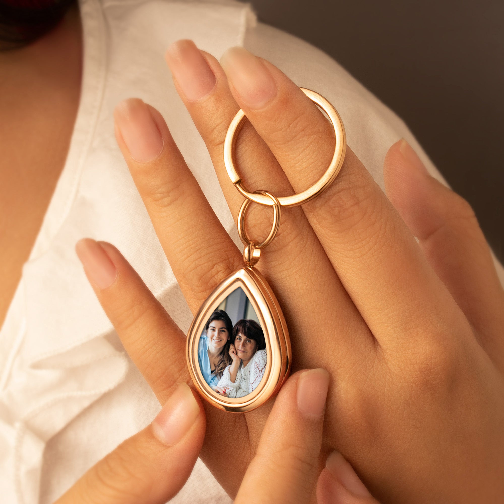 Glass Teardrop Photo Locket Keychain