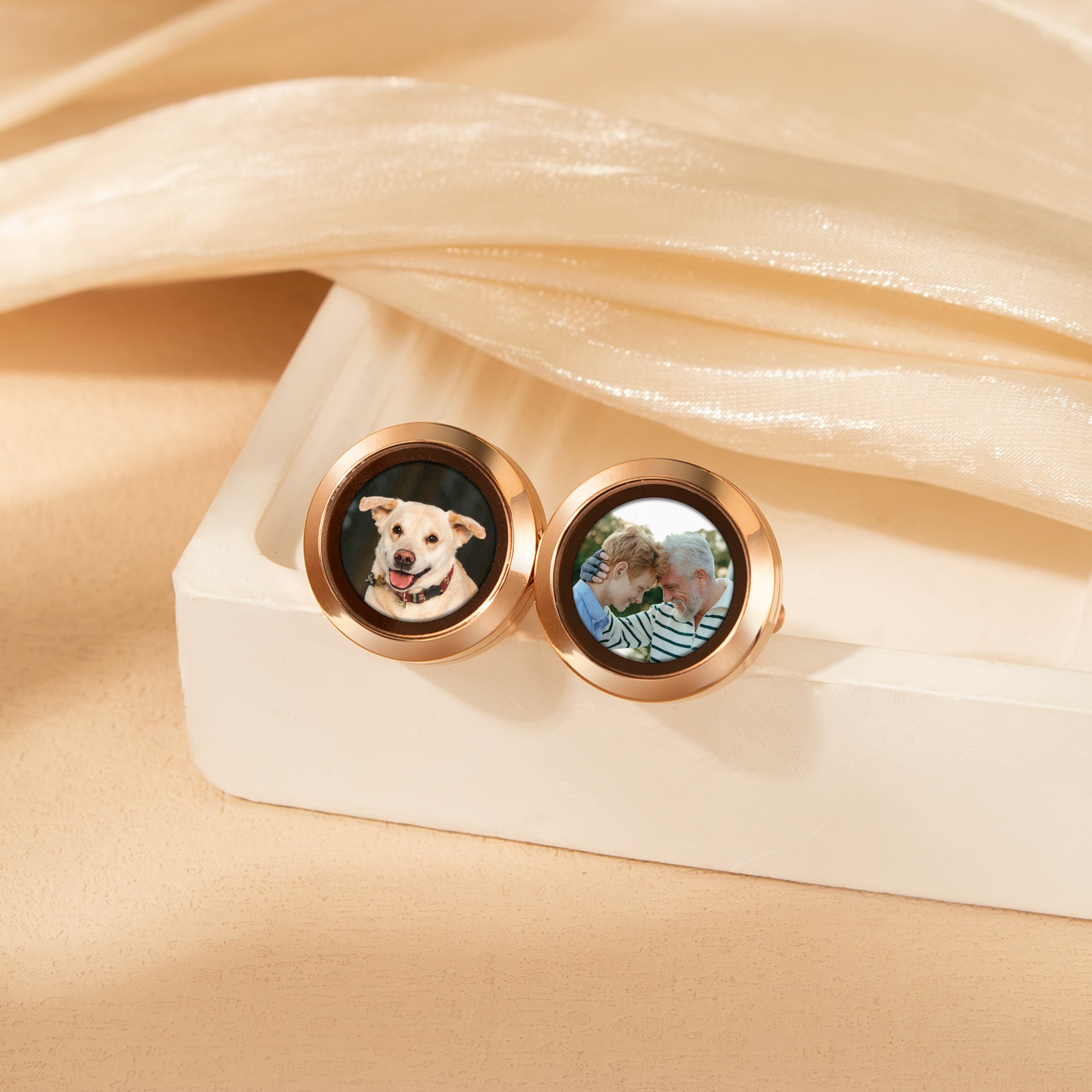 Glass Photo Locket Pet Memorial Cufflinks
