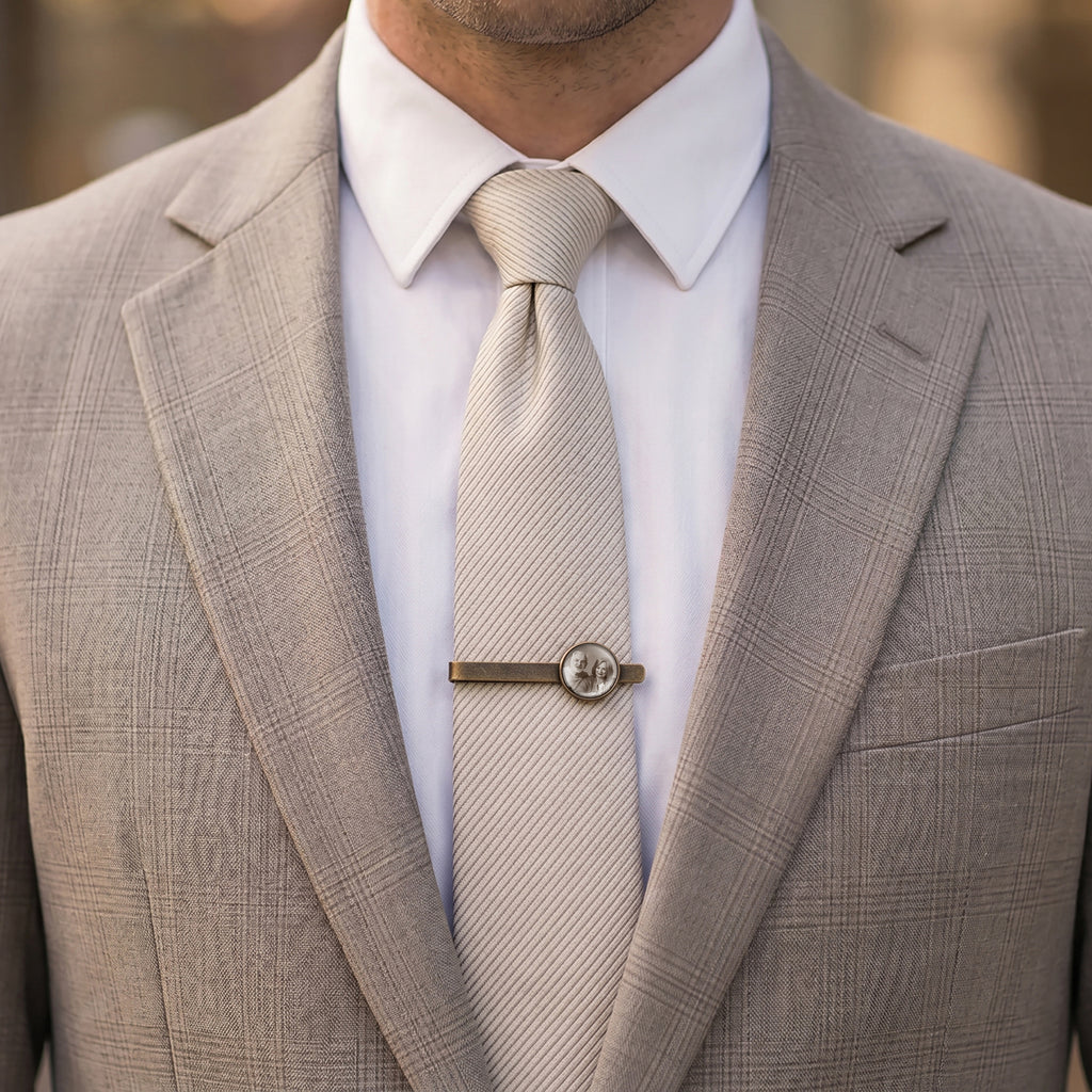 Round Memorial Tie Clip with Glass Dome Cab