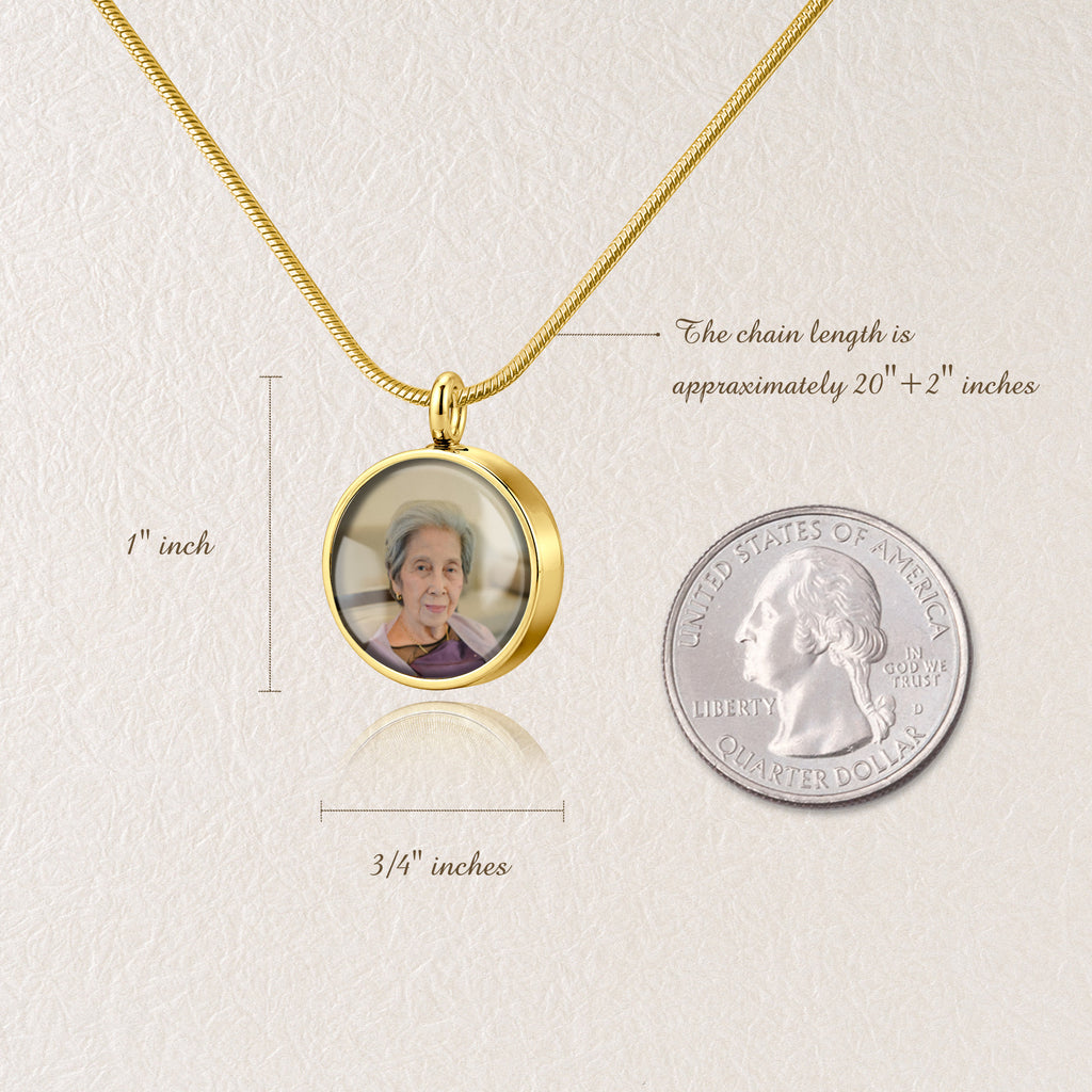 Round Memorial Ashes Holder Necklace with Photo