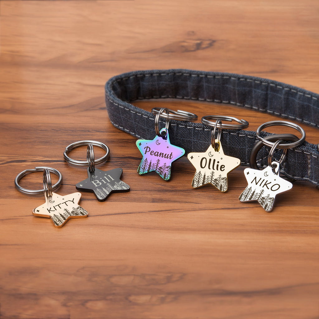Personalized Forrest Starry Sky Star Shaped Pet ID Dog Tag for Cat or Dog