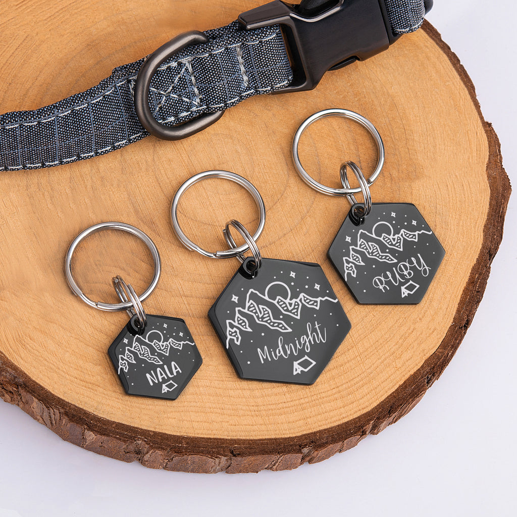 Mountain Tent Hexagon Shaped Pet ID Tag