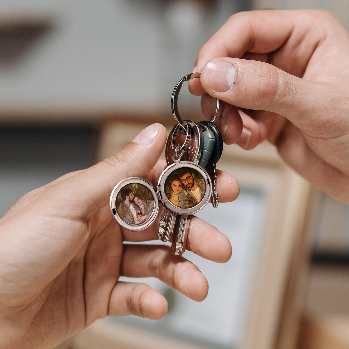 Custom Name Photo Locket Key Chain