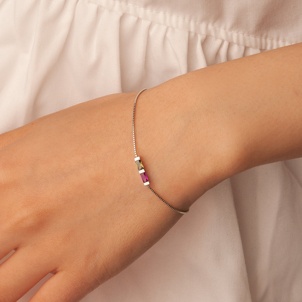 Sterling Silver Birthstone Baguette Bracelet