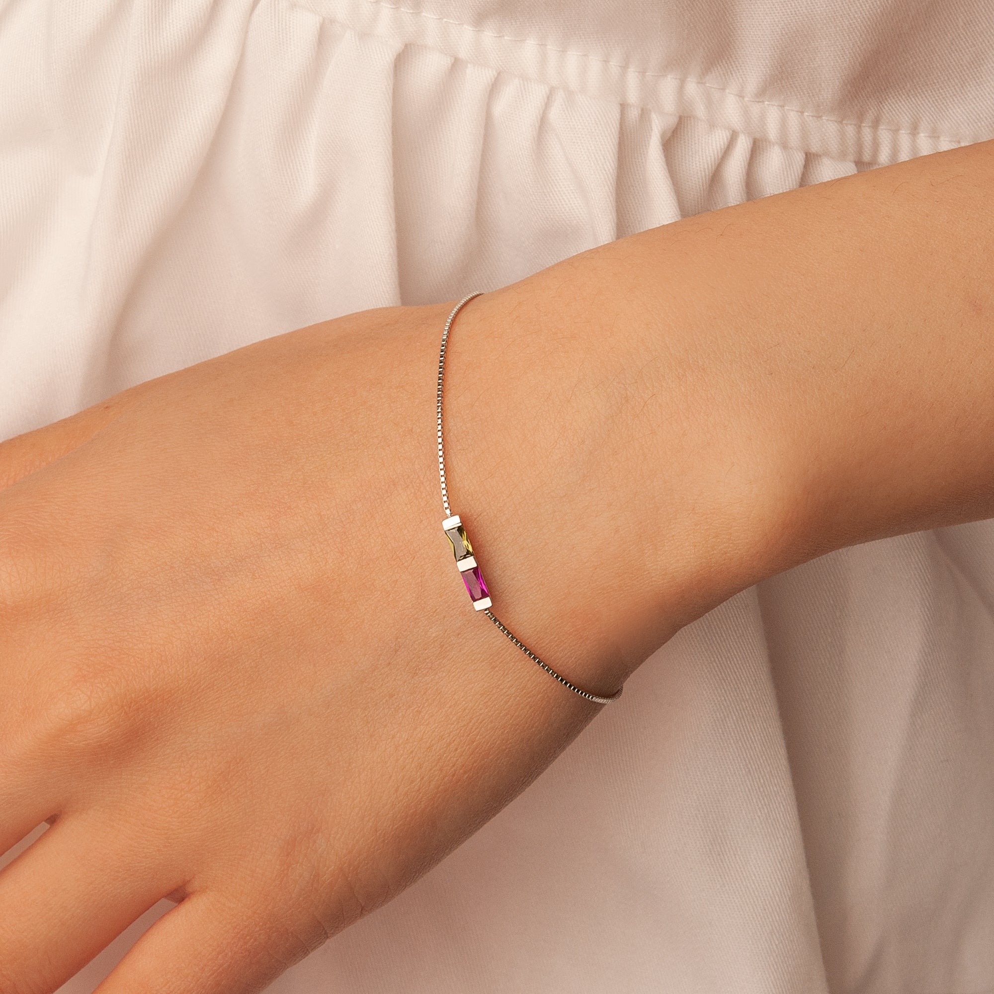 Sterling Silver Birthstone Baguette Bracelet