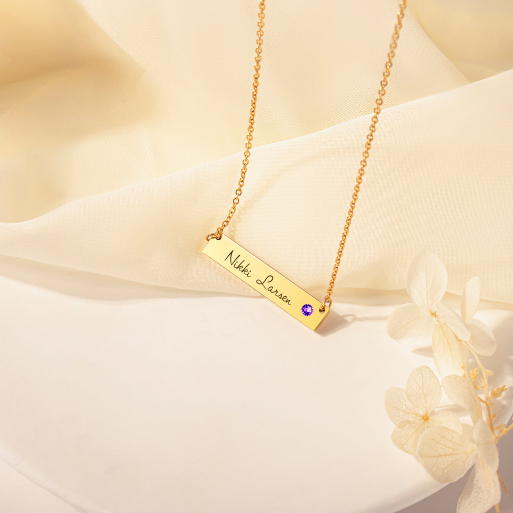 Birthstone Bar Name Necklace