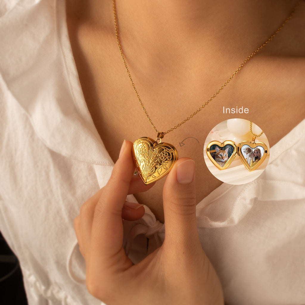 Symmetrical Floral Pet Memorial Photo Heart Locket