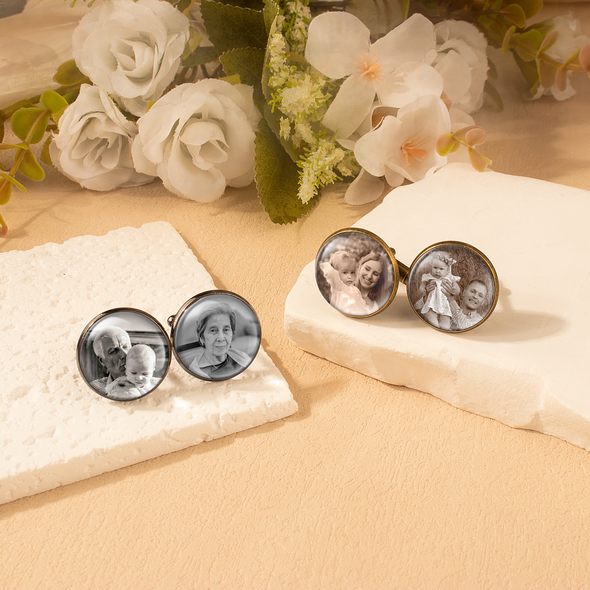 Round Photo Cufflinks with Glass Dome Cab