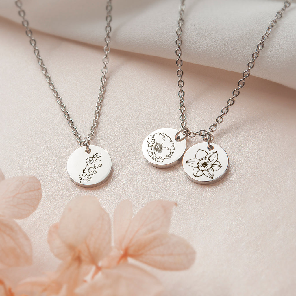 Mini Birth Flower Disc Necklaces