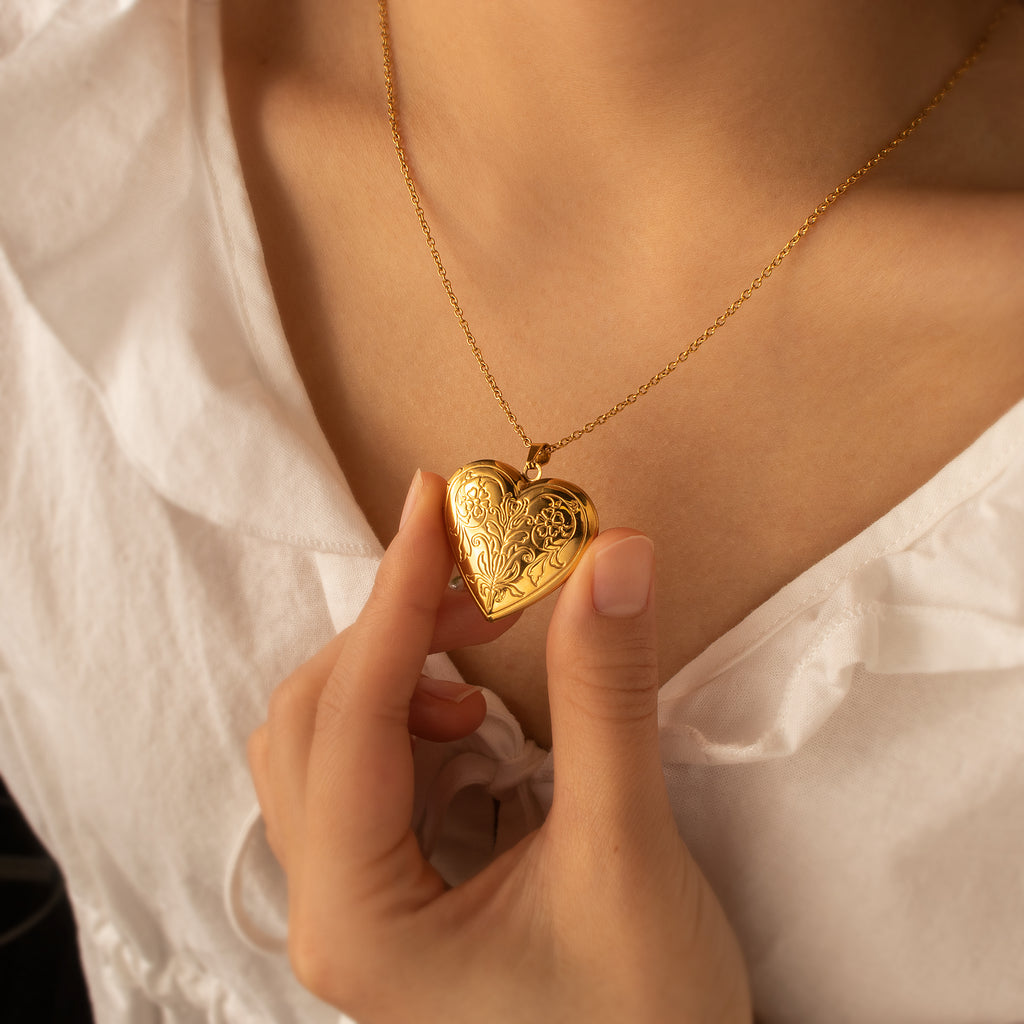 Symmetrical Floral Photo Heart Locket