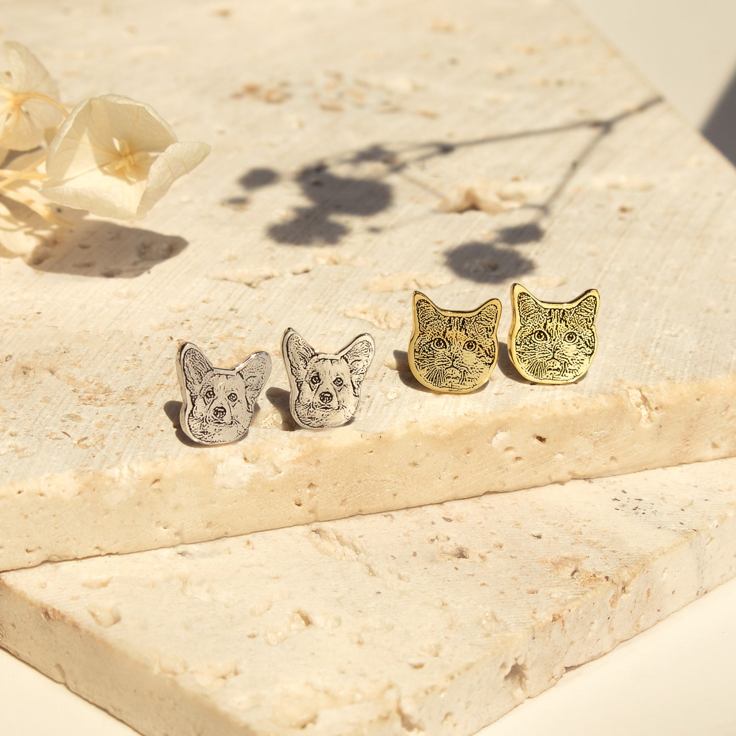 Custom Sterling Silver Pet Portrait Earrings