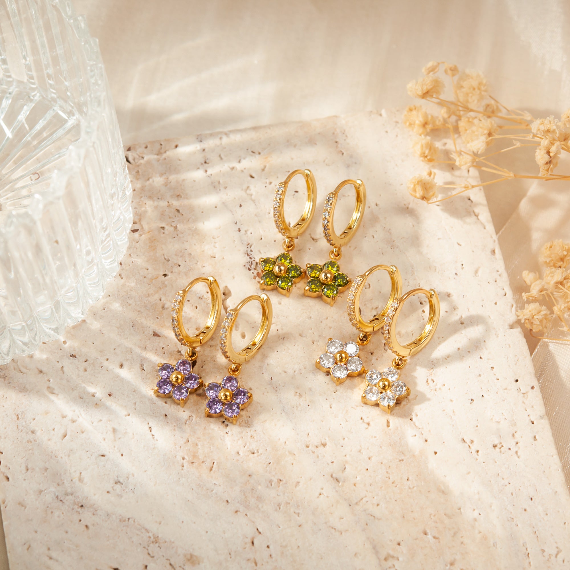 Plum Blossom Birthstone Hoop Earrings