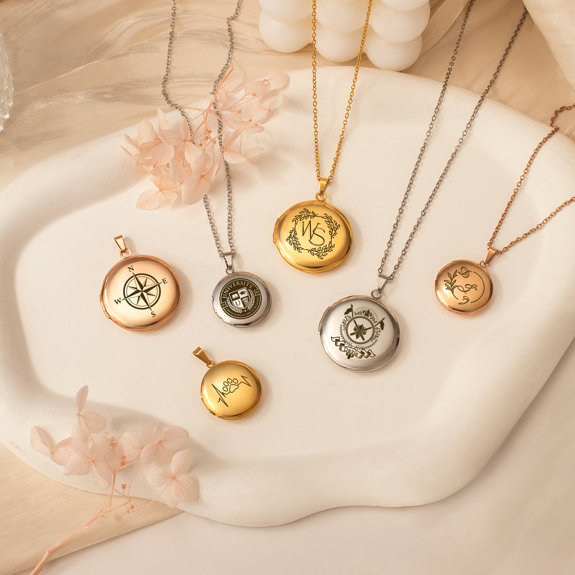 Round Logo Emblem Photo Locket Necklace
