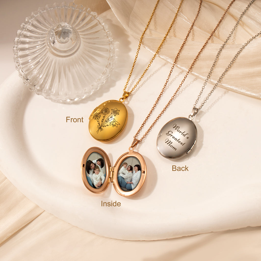 Oval Build Your Own Bouquet Photo Locket Necklace