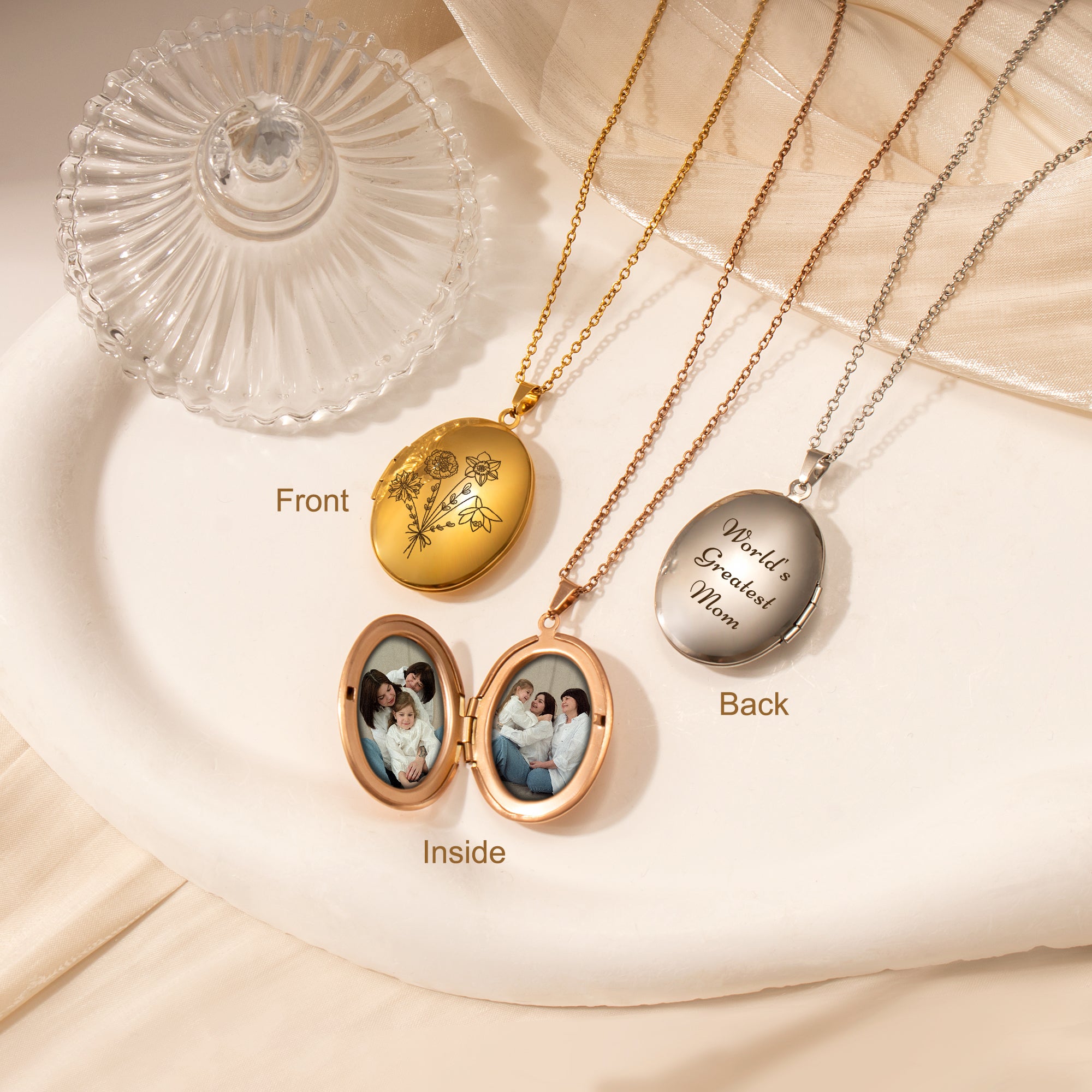 Oval Build Your Own Bouquet Photo Locket Necklace