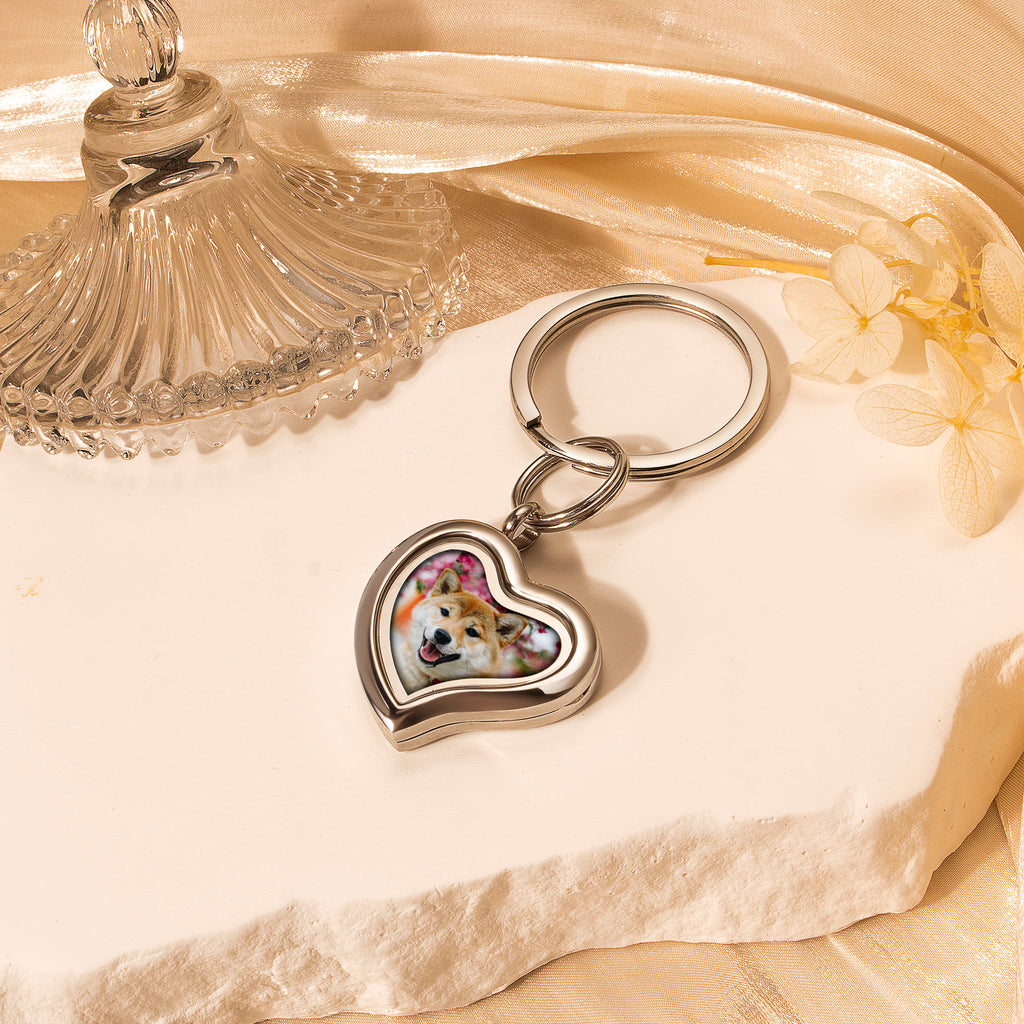 Sideways Heart Photo Locket Pet Memorial Keychain