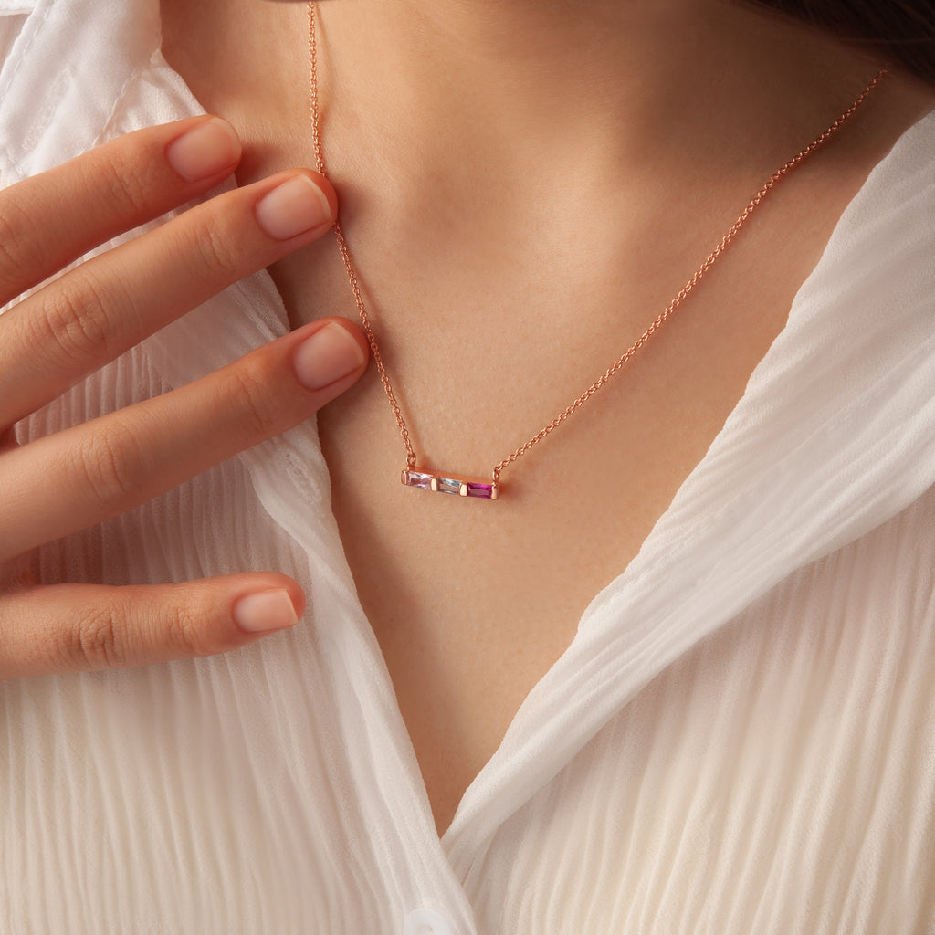 Birthstone Baguette Bar Necklace