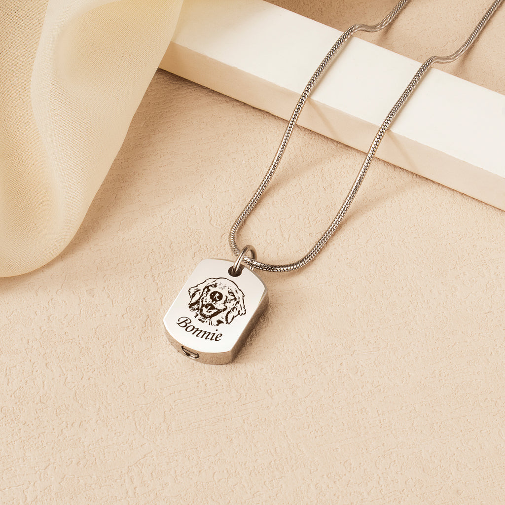 Pet Portrait Memorial Dog Tag Necklace